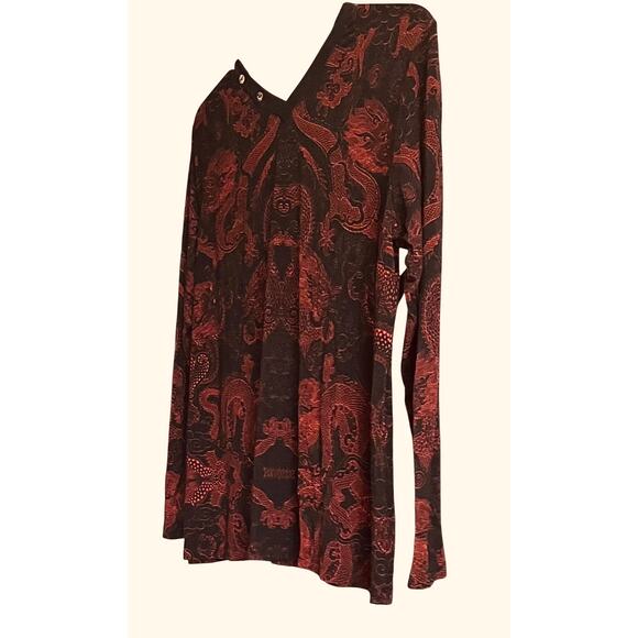 JOHNNY WAS LONG SLV, V-NECK, PULL-OVER BLOUSE, WOMENS, XL, BLACK & REDISH-ORANGE - Picture 7 of 9